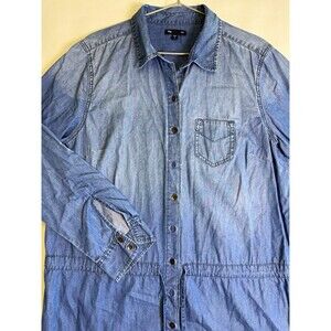Gap Blue Denim Shirt Dress XL Collared Long Sleeve Button Front Pockets Knee